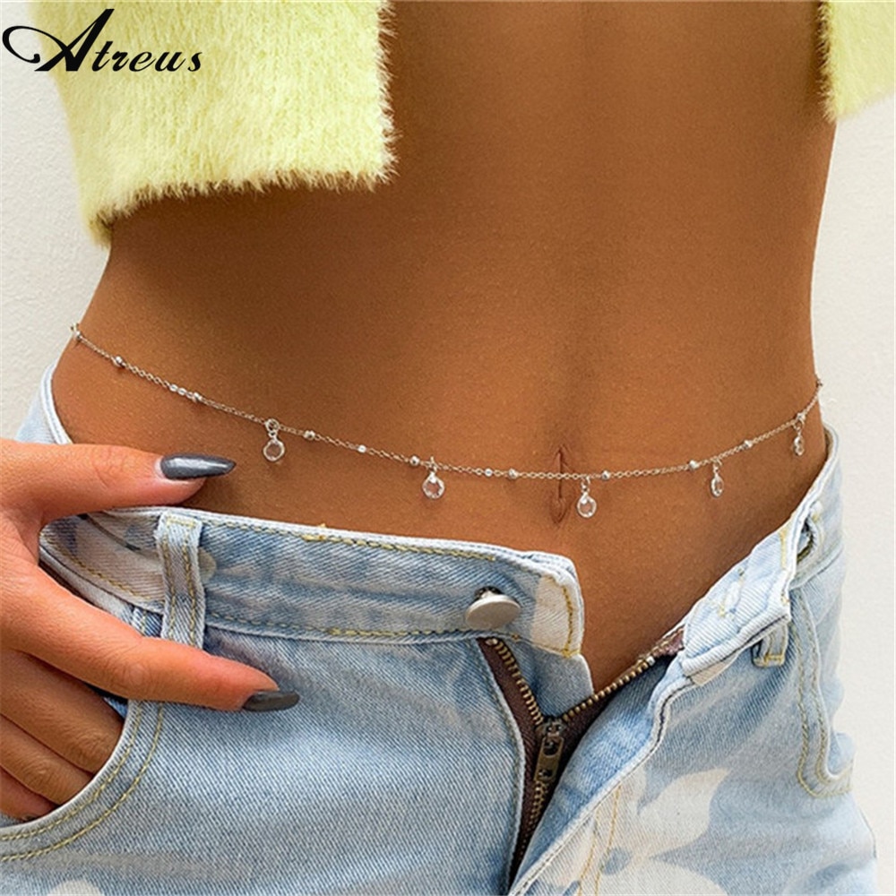 Silver Plated Color Sexy Crystal Glass Belly Belt Waist Chain Women Summer Beach Bikinis Festival Accessories Body Chain Jewelry