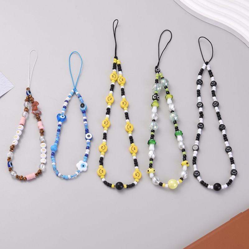 Fashion Cartoon Eye Mushroom Beaded Phone Chain For Boy Girl Anti-Loss Acrylic Cellphone Holder Rope Telephone Lanyard Strap