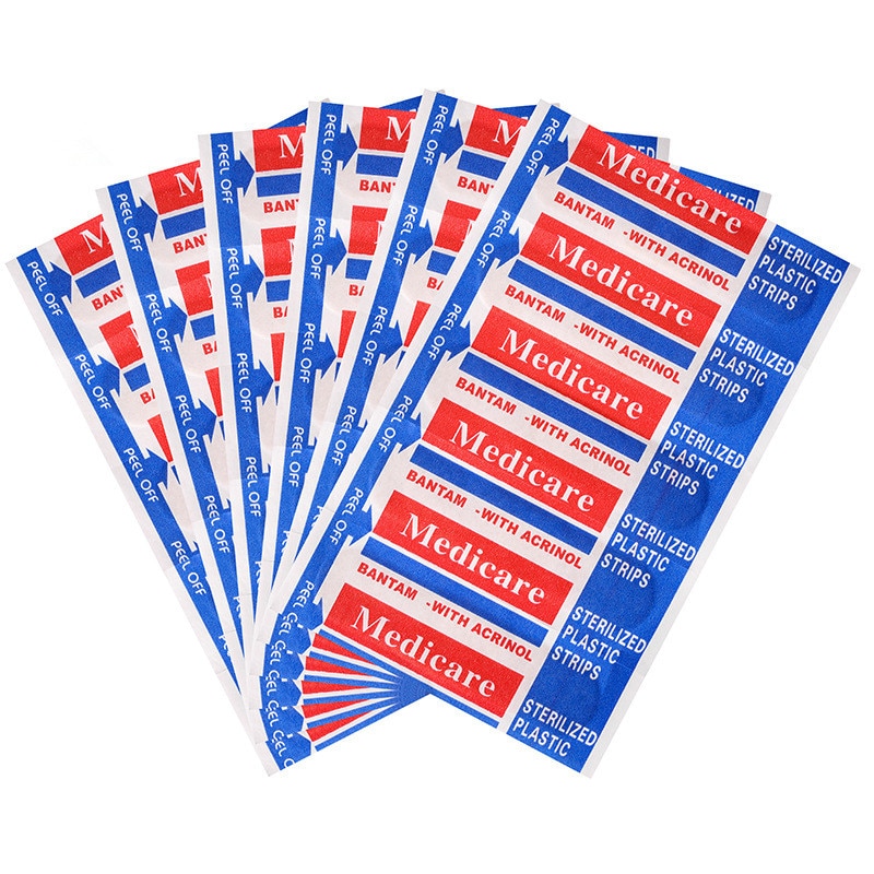 100pcs Waterproof Wound Strips Curitas Dressing Patches Adhesive Bandage Non-woven Fabrics Band Aid Sticking Plaster Utensils