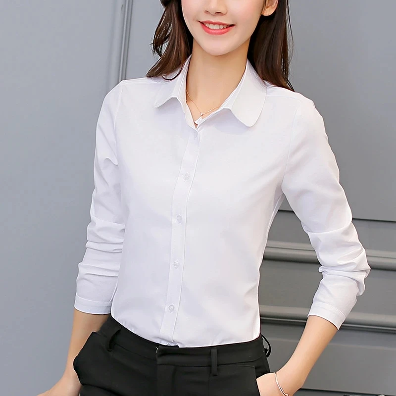Korean Fashion Women Shirts White Shirt Women Long Sleeve Shirts Tops Office Lady Basic Shirt