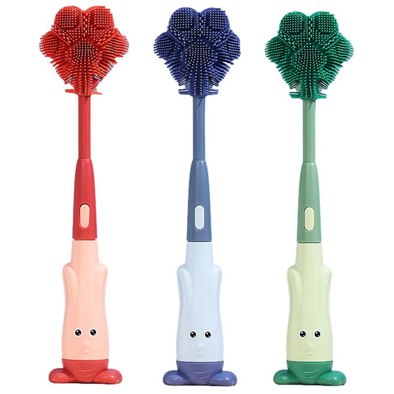 Kids Bottle Brush 3 In 1 Tiny Bottle Cup Cover Brush Straw Cleaner Baby Silicone Bottle Cleaning Brush Set With Stand