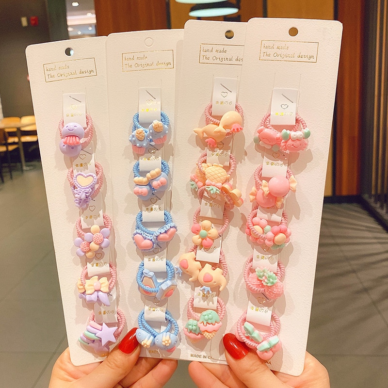 40Pcs/Set Elastic Hair Ropes Scrunchies Colorful Flower Animal Girls Hairbands Sweet Fruit Kids Hair Ties Baby Hair Accessories