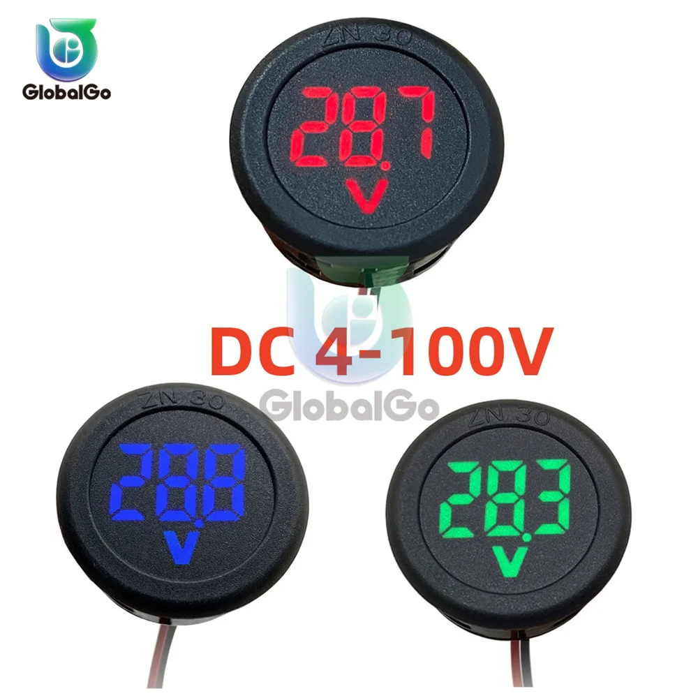 DC 4-100V LED Digital Display Circular Two-wire Voltmeter Digital Voltage Meter Test Head Display