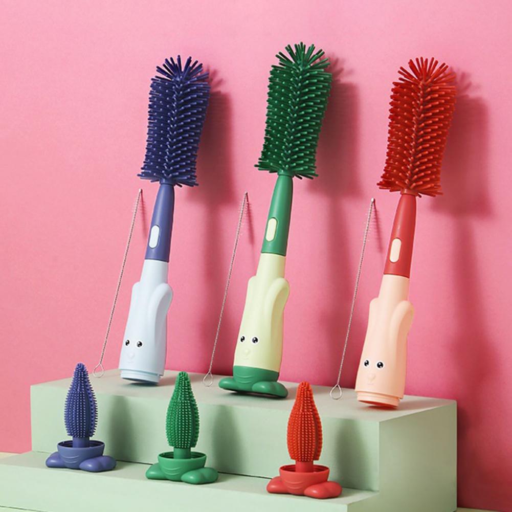 1 Set Eco-friendly Long Handle Bottle Brush Food Grade Nipple Straw Rotating Bottle Cleaning Brush 360 Degree Cleaning