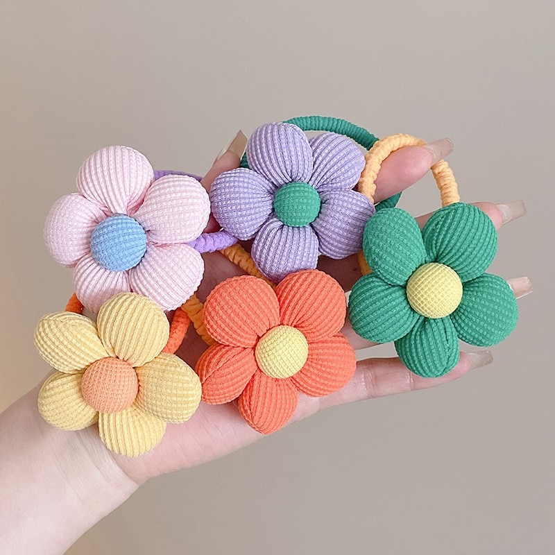 Children Colorful Flower Hair Band Rings Hair Tie Rope Girls Head-wear Accessories Ponytail Elastic Hair Band