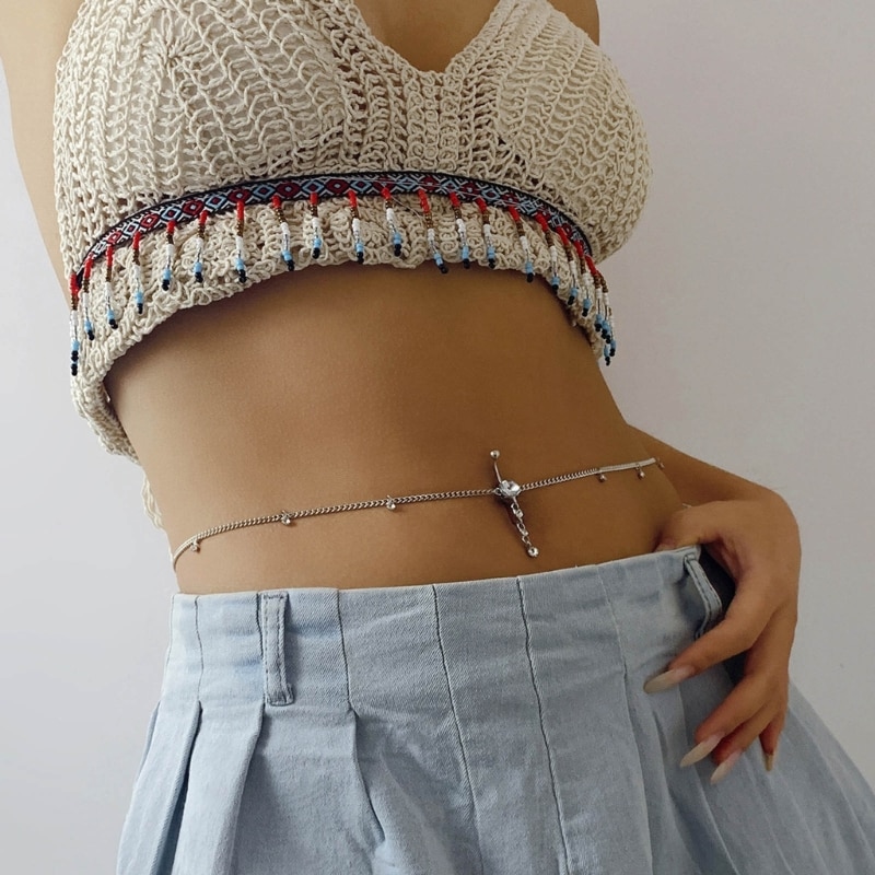 Women Sexy Rhinestones Dangle Belly Button Chain Navel Piercing Rings Body Jewelry Waist Chain Button Puncture Jewelry