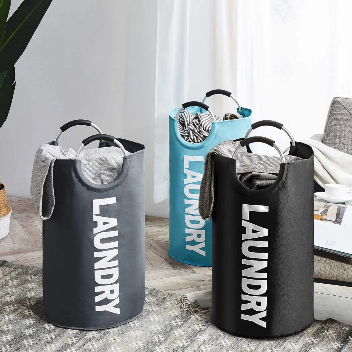 Large Laundry Basket Foldable Oxford Fabric Laundry Hamper with Aluminum Handle Oversize for Home