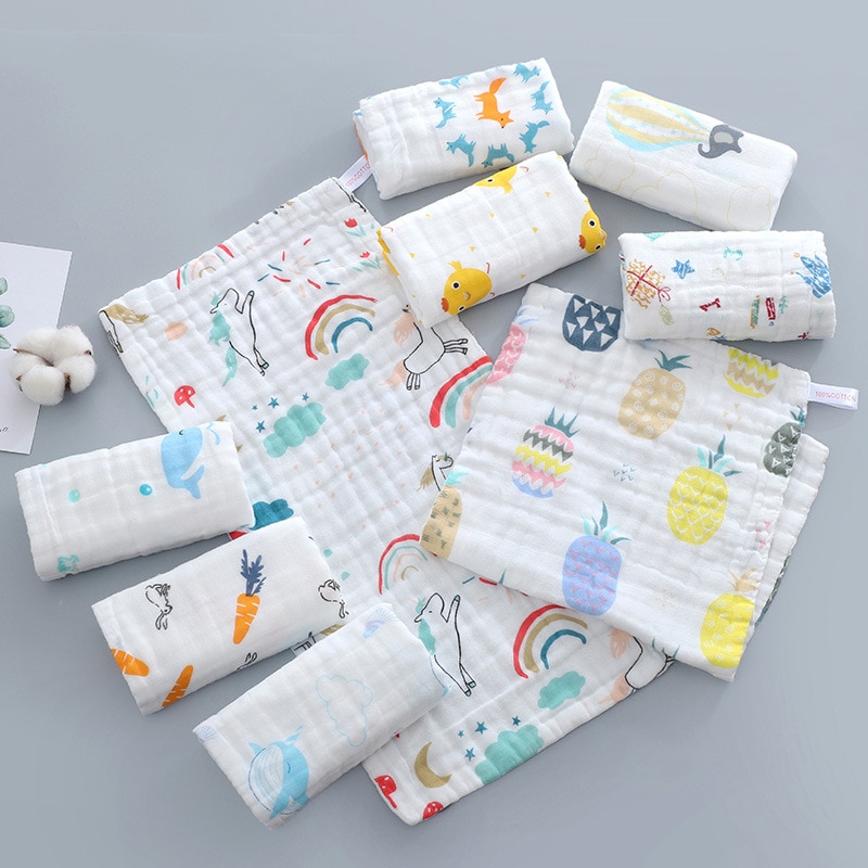 Muslin 6 Layers Cotton Soft Baby Towels 5pcs/Lot Baby Face Towel Handkerchief Bathing Feeding Face Washcloth Wipe Burp Cloths