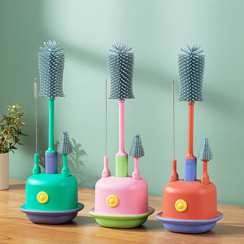 Baby Bottle Cleaner Brushes 3PCS 360 Degree Baby Silicone Cup Bottle Cleaning Brushes Set Andheld Soft Head Food Grade Brushes