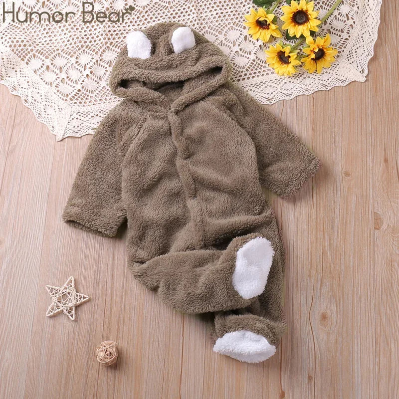 Humor Bear Autumn Cartoon Style Winter Long Sleeve Baby Boys Girls Rompers Toddler Kids Playsuit