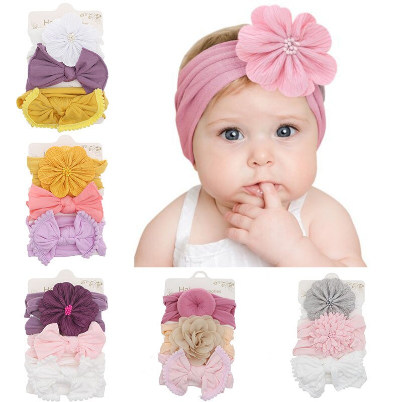 3pcs Nylon Baby Headband Turban Newborn Baby Girl Boy Round Knot Elastic Headbands Hair Band Accessories Kids Girls Head Wraps
