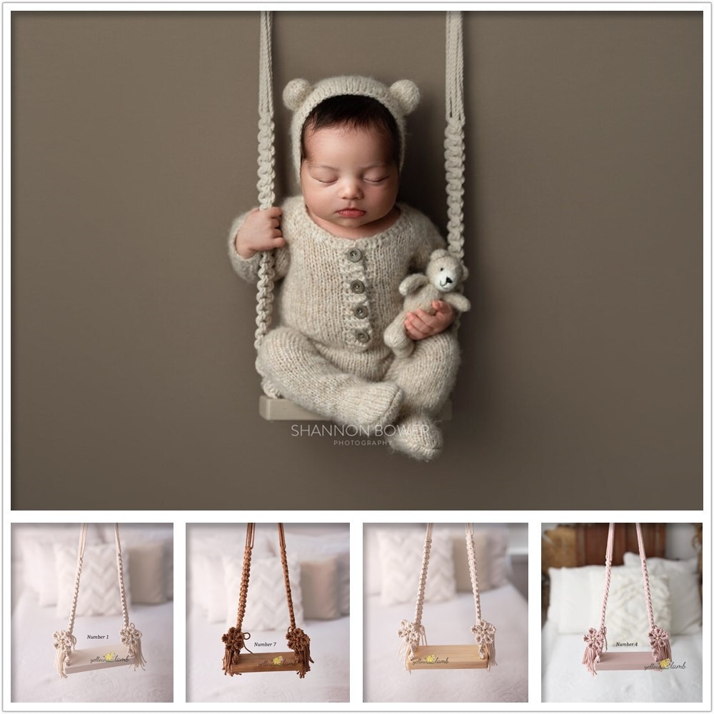 Baby Swing Newborn Photography Props Wooden Chair Babies Furniture Infants Photo Shooting Prop Accessories Fotografia