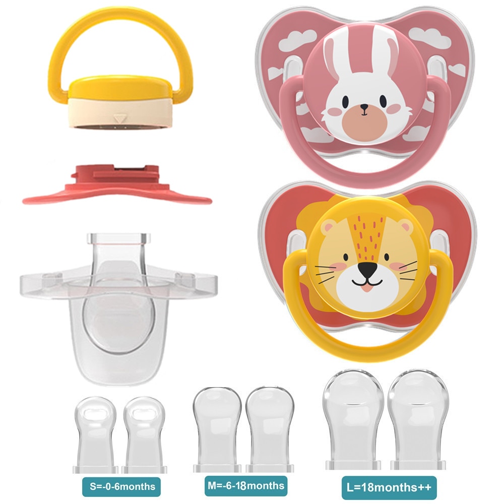 MIYOCAR Replaceable Silicone teat baby pacifier (2 Pcs) Includes 6 Different Sized Silicone teat can take apart and re-assembled