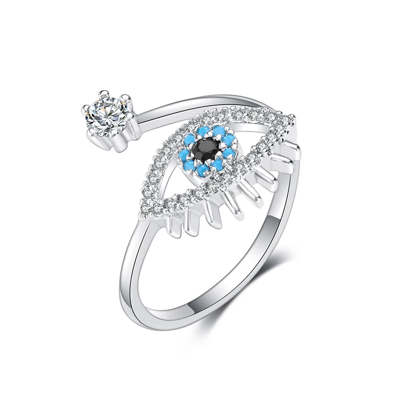 Fashion Cubic Zircon Turkey Round Eye Ring Classical Adjustable Evil Eye Open Ring For Women