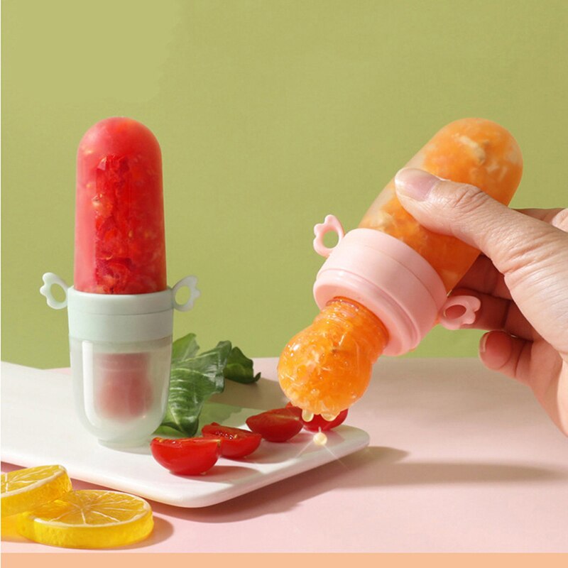 Baby Feeding Bottle +Teething Mesh Bag Silicone Teether Rice Paste Squeeze Bottle Spoon Feeder Food Container Infant Utensils