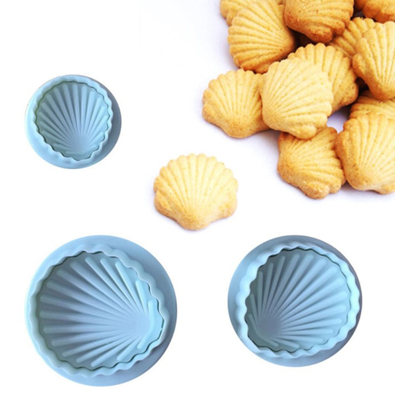 3 Pcs Fondant Cake Decorating Plunger Cutter Shell Shape Tools Mold Cookies Mold Sea Shell Shape Cookie Cutter
