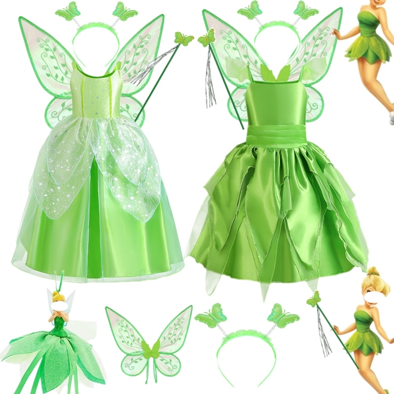 Girls Cosplay Green Fairy Dress Halloween Party Costume For Kids Green Fancy Dress Princess Carnival Outfits With Wings Birthday