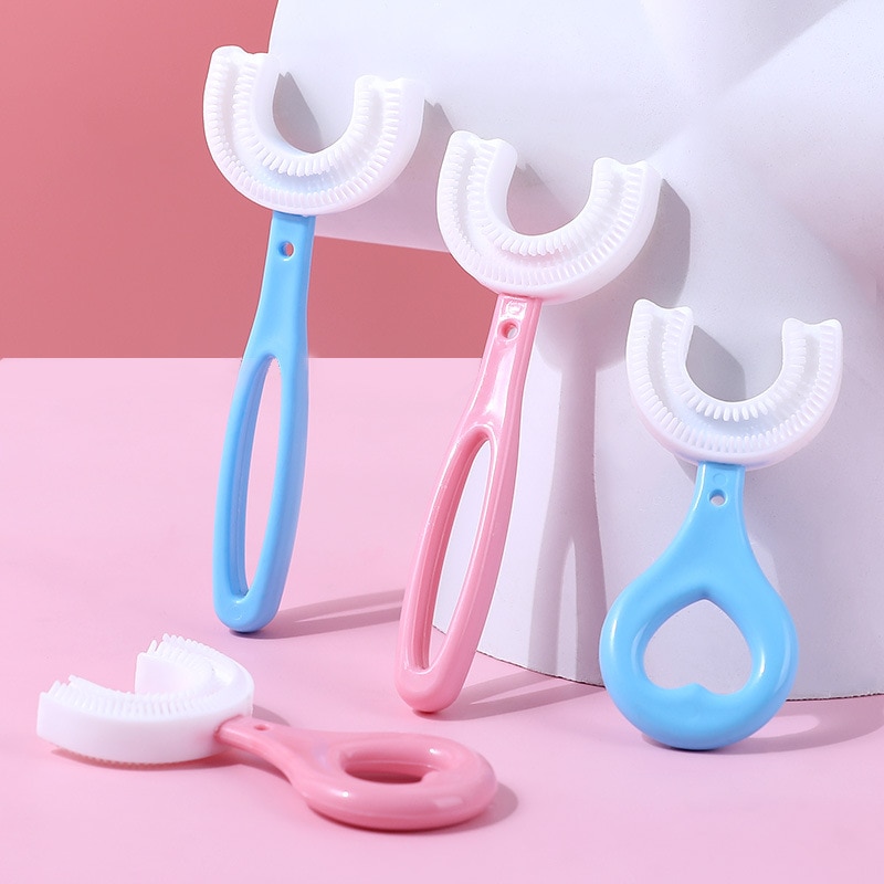 Baby Toothbrush 360 Degree U-Shape Children Toothbrush with Hanlde 2-12Years Kids Silicone Teethers Oral Care Cleaning Brushes