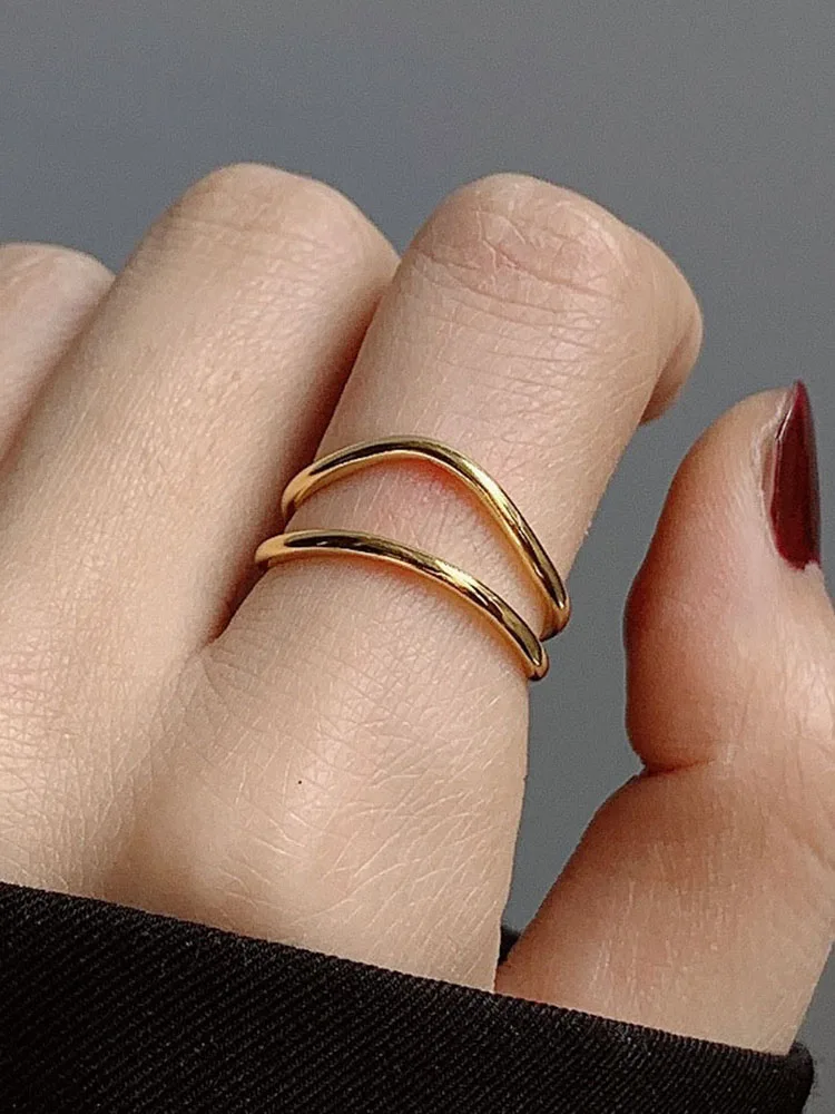 XIYANIKE Silver Color  Charm Rings for Women Couples New Fashion Gold Plated Double-layered Curve