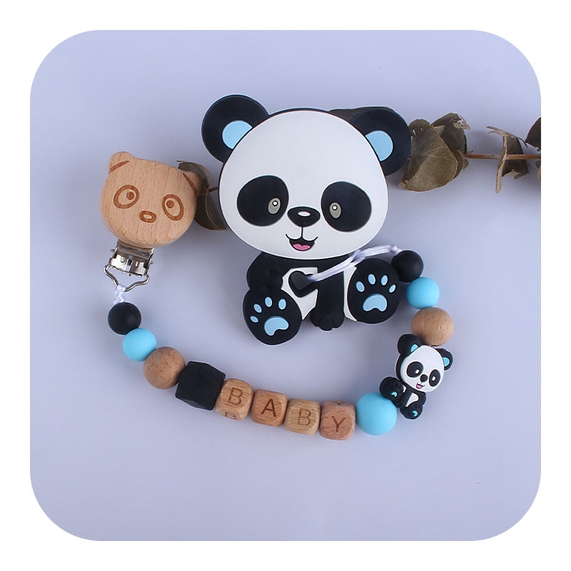 NEW DIY Personalized Name Panda Pacifier Clips Wooden Letters Pacifier Chain Anti-drop Holder Babies Teething Nursing Toys Gifts
