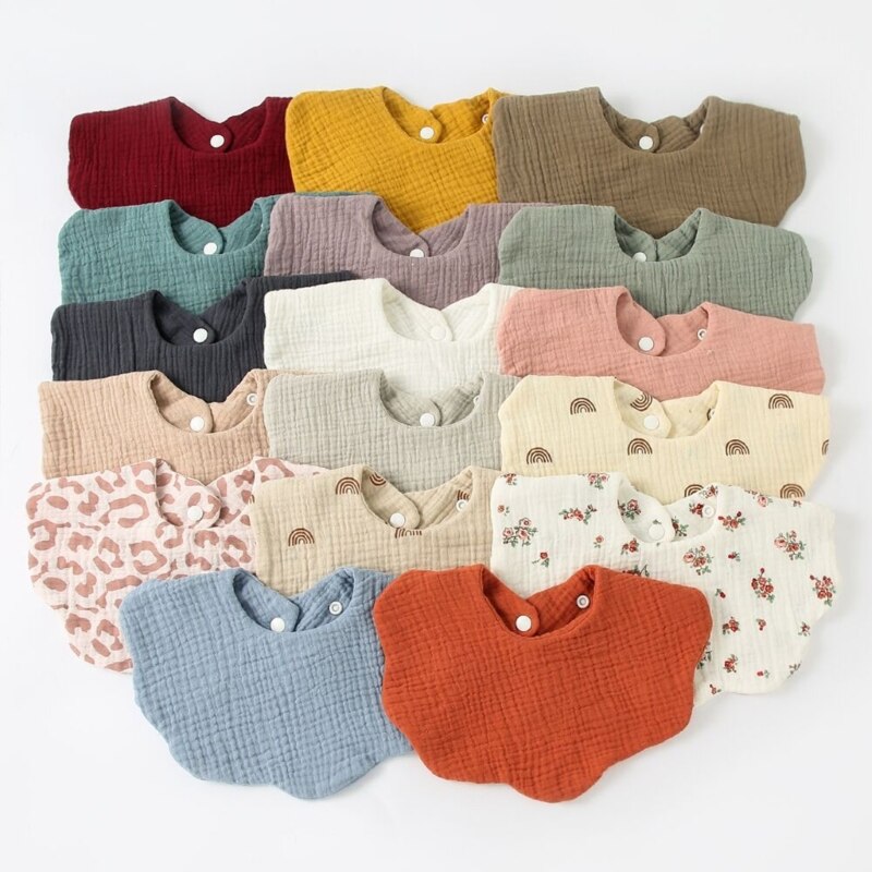 Baby Infant Cotton Bib Newborn Solid Color Wave edge Scarf Feeding Saliva Towel Bandana Burp Cloth Boys Girls Gift 3pcs/Set