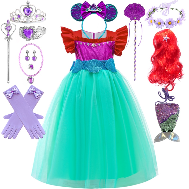 Christmas Fairy Chidren Sequin Mermaid Costume for Girl Halloween Kids One Piece Ariel Princess Masquerade Birthday Party Dress