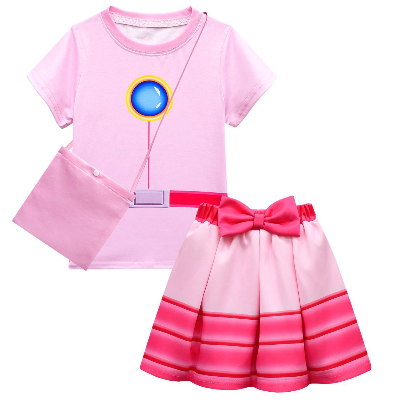 Peach Coasplay Princess Set Summer Top+Skirts 2Pcs Clothes For Girls Boys Halloween Kids Birthday Carnival Party Outfits 3-10Y