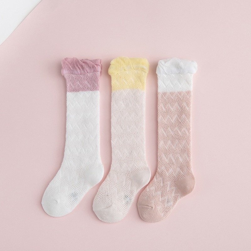 3Pairs/lot 0-2Y Baby Socks Summer Cotton Color Patchwork Kids Stockings Girls Mesh Cute Newborn Toddler Socks Baby Accessories