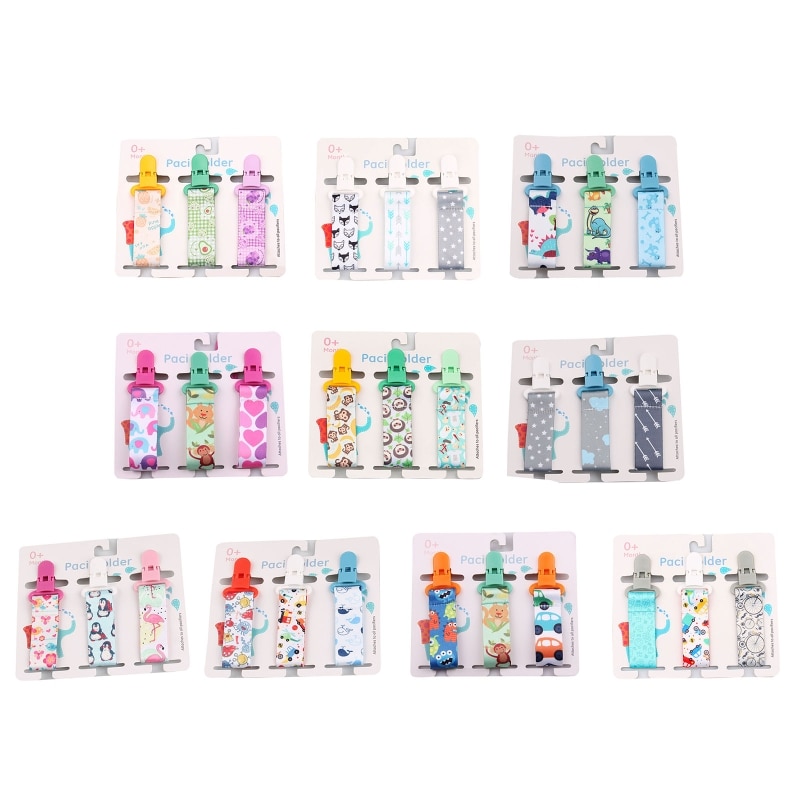 Cartoon Print Baby Pacifier Chains 3pcs/set Dummy Nipples Holder Pacifier Clip 40JC