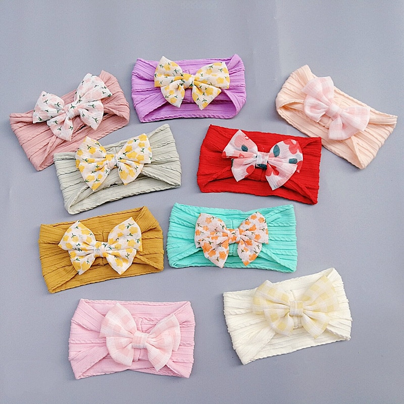 Children's Hair Accessories Baby Floral Bow Nylon Headscarf Newborn Baby Hair Band Baby Turban Kids Headwear