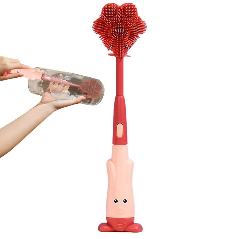 Kids Bottle Brush Multifunctional 3 In 1 Newborn Bottle Brush Milk Bottle Brush With Base Long Handle Scrub Brush Combination