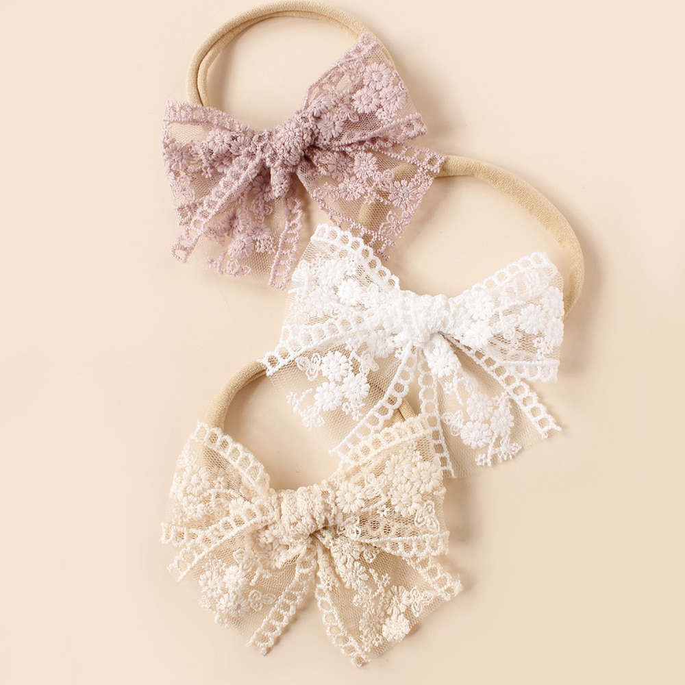 Summer New Baby Bow Nylon Headband Handmade Lace Embroidery Baby Knot Headband Children's Headwear