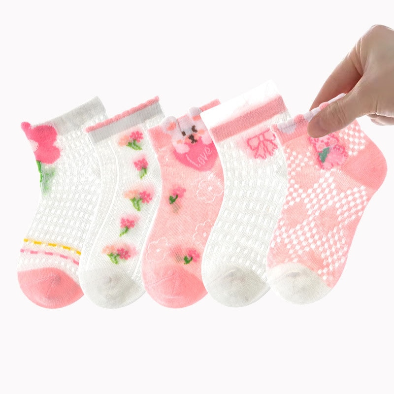 5 Pairs/Lot Summer Children Socks Cartoon Fashion Cotton Mesh For 2023 New 1-12 Year Spring Kids Teen Student Boy Girl Baby Sock