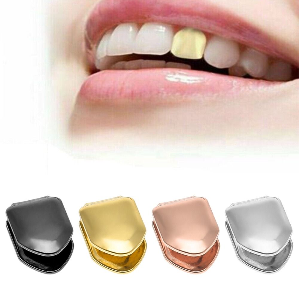 Hot Hip Hop Unisex Rock Single Tooth Caps Solid Grillz Grill Gold Teeth Set Teeth Mold Kit