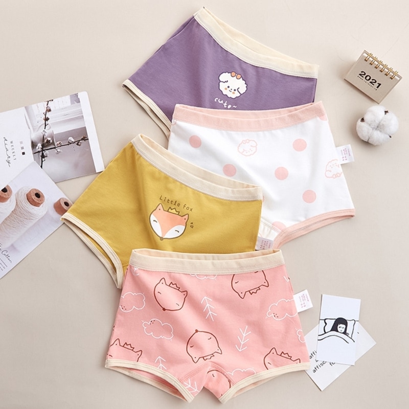 4Pcs Printed Boxer Brief for Girls 3-9T Children Girls Cotton Underpants Lovely Toddlers Girl Panties Comfortable DropShipping