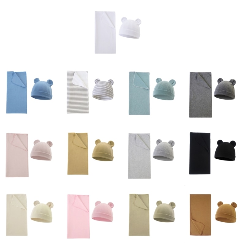 Swaddling Blanket for Baby Solid Color Newborn Hat Photo Wrap Blanket for Infant 0-3M Newborns Photo Wrap Towel