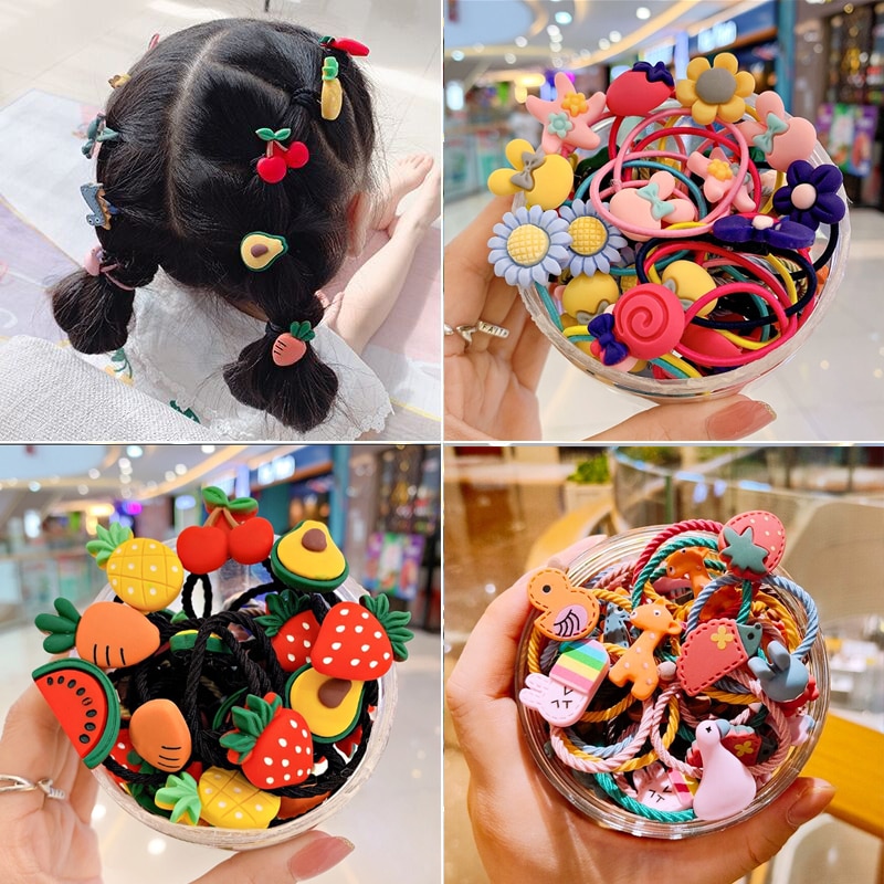 20PCS/Set Girls Cute Cartoon Hair bands Hair Accessories Kids Lovely hair ring Hairpins Headband children Hair Clips headwear