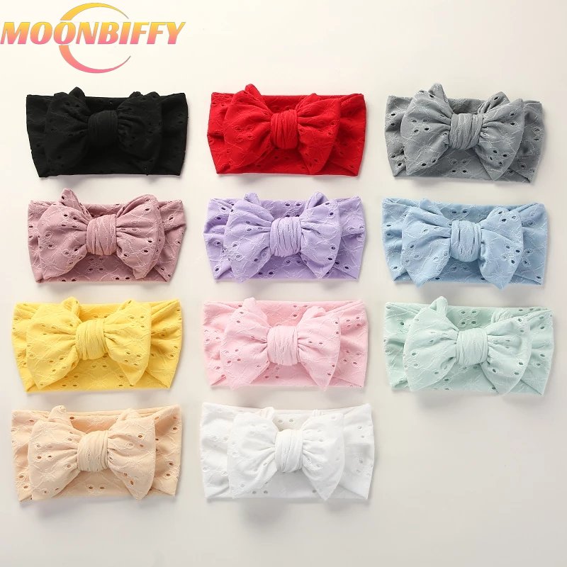 Big Bows Headband for Baby Girls Hollow-out Tie Knot Turban Double Layer Bandages Kids Elastic Hair Bands Headdress Newborn Gift