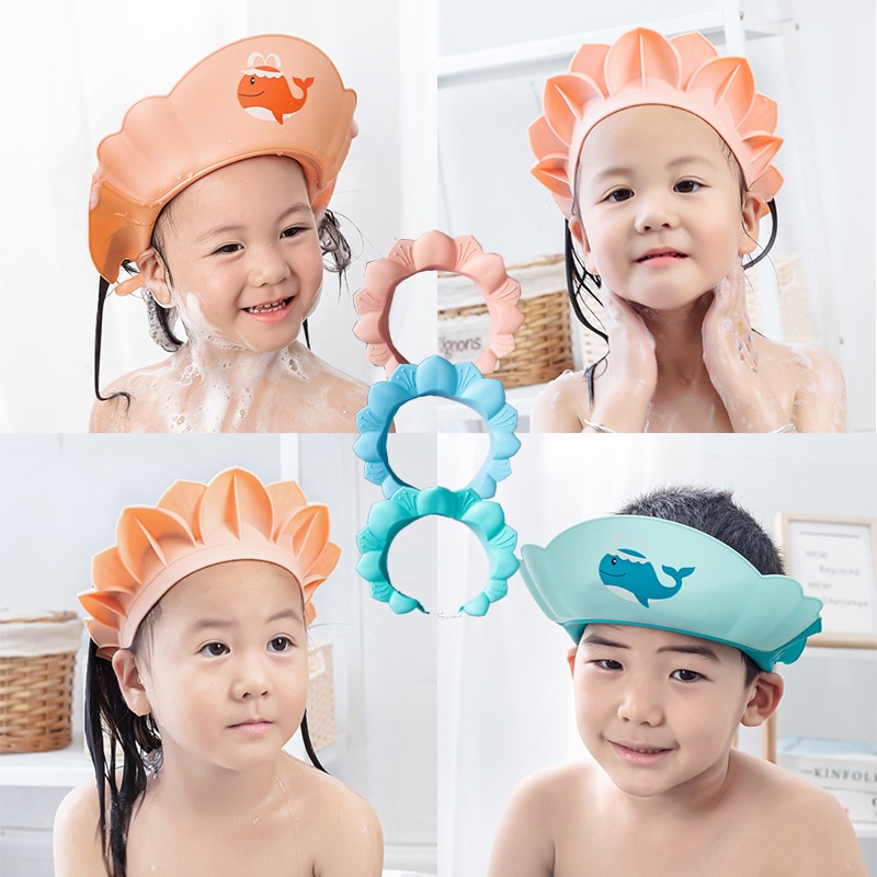 Baby Shampoo Cap Sunflower Children Shower Cap Size Adjustable Cartoon Waterproof Bath Visor Infant Hair Shield Ear Protection