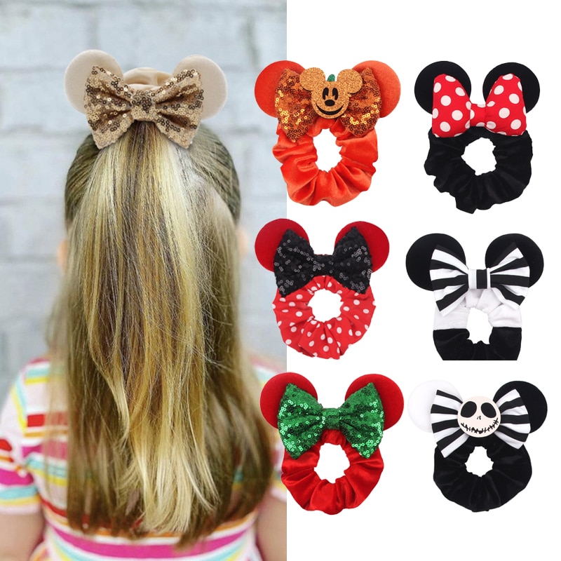 2023Mickey Mouse Ear Hair Bow Christmas headband thickened velvet pig large intestine hairband elastic Velour Hair accessories