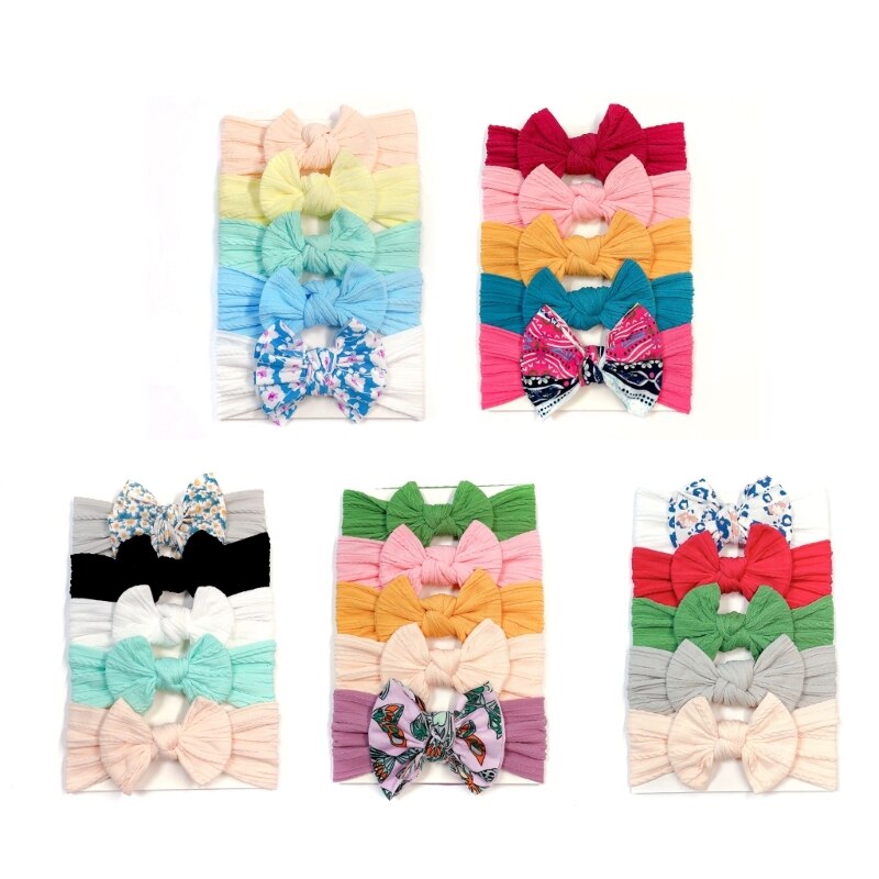 5pcs Baby Bow Headband for Boys Girls Breathable Bowknot Hairband Elastic Toddler Turban Headdress Universal Head Accs