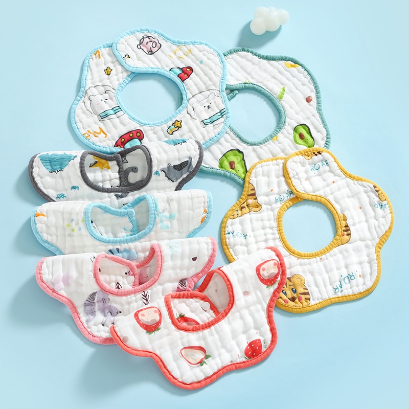 1pc Soft 8 Layers Muslin Organic Cotton Flowers 360 Kid Cartoon Print Child Baby Bibs Burp Cloth