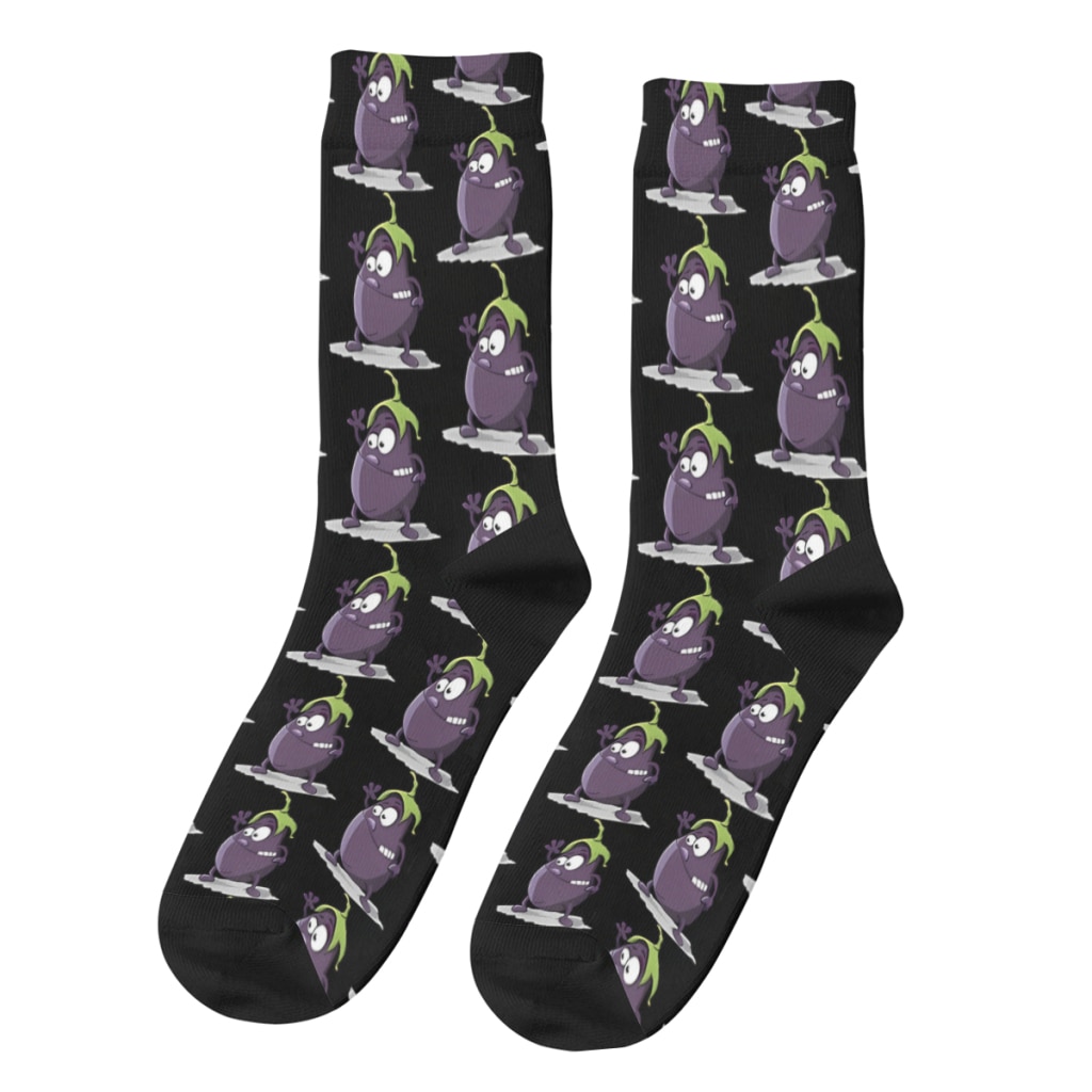 Retro ObergineBoy Men's Socks Vegetables Food Unisex Novelty Pattern Printed Happy Crew Sock Gift