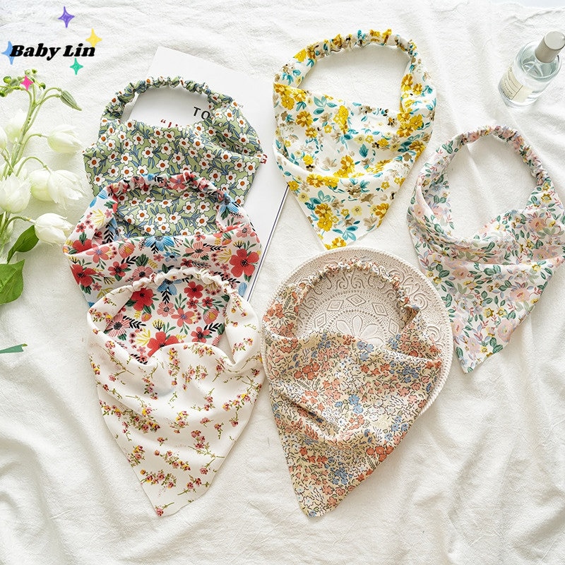 Pastoral Style Women Bandanas Floral Print Triangle Hair Scarf Hairbands For Girls Headbands Hot Fashion Hair Accessories Turban