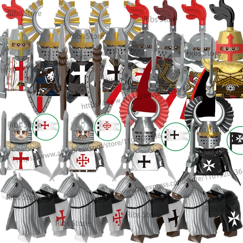 Medieval Figure Building Blocks England Rose War Military Soldiers Castle Knight Weapons Accessories