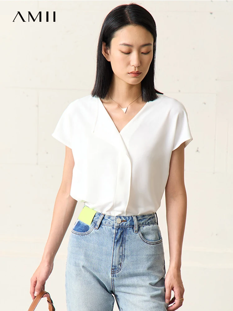 AMII Minimalism Chiffon Shirts & Blouses 2023 New Elegant and Youth Woman Blouses Loose Fashion