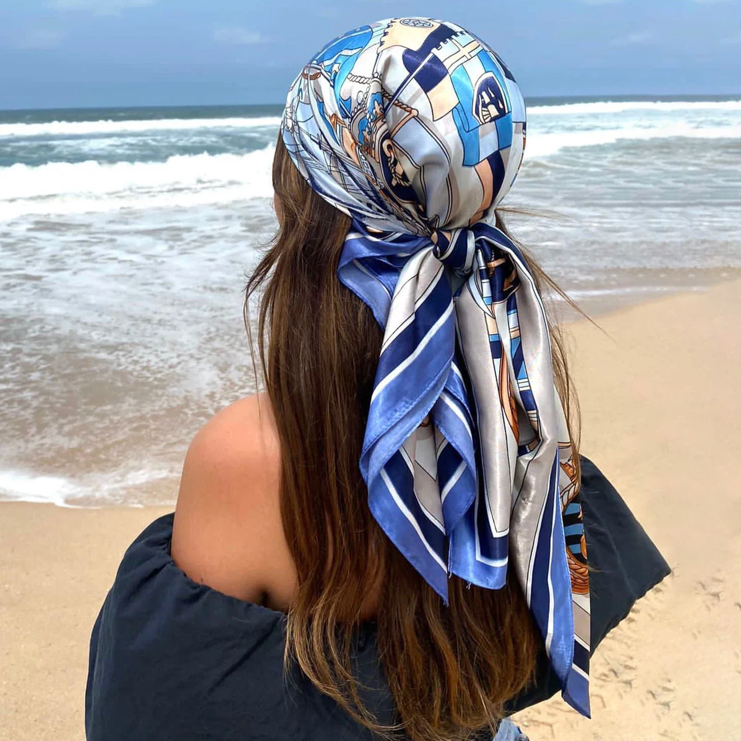 Large Hijab Scarves For Women Fashion Print Silk Satin Scarf Female 90cmx90cm Luxury Brand Square
