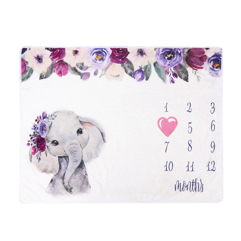 Baby Milestone Blanket Baby Photography Blanket Props Super Soft Elephant Printing Flannel Blanket