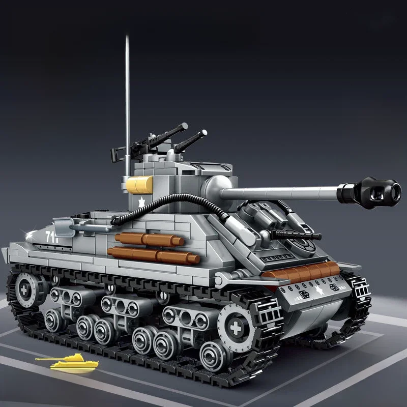 656PCS Military US Sherman M4 Tank Building Blocks WW2 Tank City Police Soldier Weapon Action Figure