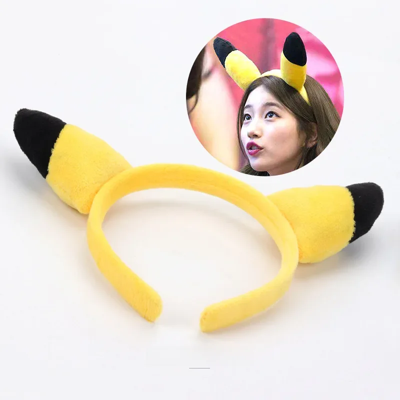 Pokemon Anime Hair Accessories Pikachu Headband Cute Ears Hairband Plush Doll Headgear Play Selfie
